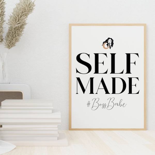 Girl boss wall art, Office wall decor, Babe cave, Gift for boss, Hustle wall art, Self employed, Mindset wall art, Digital download print