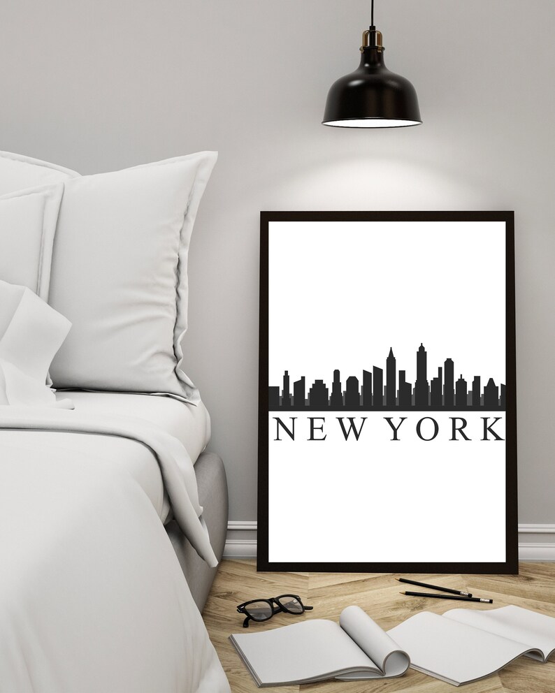 New York Skyline Modern Wall Art, Printable Wall Art, Bedroom Wall Art ...