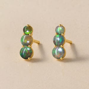 Natural Black Opal Gemstone Gold Stud Earring, Natural Fire Opal Gemstone Stud Earring, October Birthstone Earrings, Delicate Gift for Her