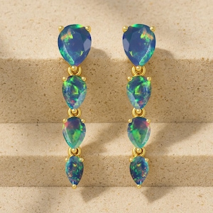 Feuer Schwarz Opal Edelstein Ohrstecker und Tropfenohrring, natürlicher Feuer Opal Edelstein Ohrstecker, Oktober Geburtsstein Ohrringe, Zartes Geschenk für Sie