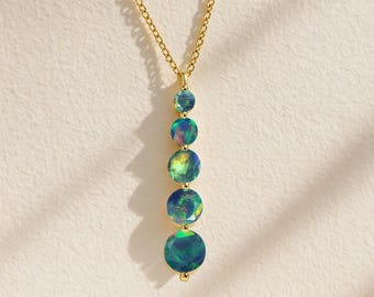Black Fire Opal Round Gemstone Gold Pendant Necklace, AAA Genuine Opal Gemstone Gold Chain Pendant, October Birthstone Jewelry, Gift for Her