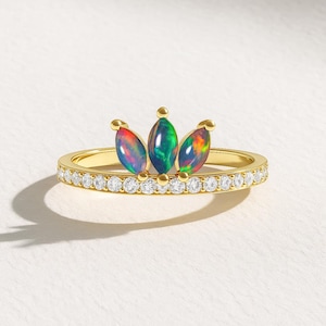Ethiopian Black Opal Gemstone Gold Statement Ring, Genuine Opal Gemstone Gold Ring, October Birthstone Ring for Women, Handmade Opal Ring