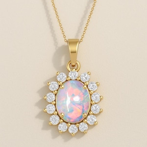 Natural Opal Gemstone Gold Pendant Necklace, Ethiopian Opal Gemstone Gold Chain Pendant, Delicate Necklace for Women, Opal Necklace Gift