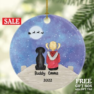 Girl with Dog Cat Pet on the dock Personalized Christmas Ornament Custom Daughter Lover Owner Gift Fur Holiday Rescue Breeds