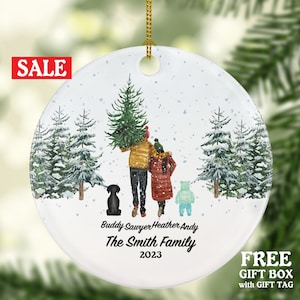 Family of 3 with Dog Cat Pet Christmas Ornament Custom Fur Boy Girl Toddler New Baby Mom Dad Gift Lover Owner Holiday Rescue Breeds