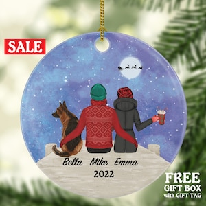 Hund Katze Liebhaber Paar mit Haustier Personalisierte Weihnachten Ornament Individuell Zusammen Valentines Liebhaber Geschenk Pelz Mama Papa Familie Urlaub Rettung Rassen