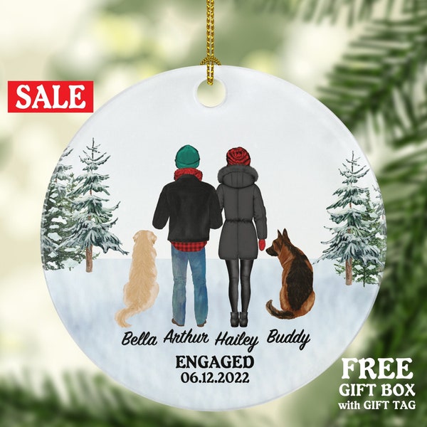 Dog Cat Pet Owner Engaged Couple Personalized Christmas Ornament First Engagement Announcement Custom Lover Gift Fur Holiday Rescue Breeds