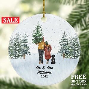 Married Mr & Mrs Couple with Dog Cat Pet Owner Christmas Ornament Personalized Newlywed First Christmas as Mr. and Mrs. Wedding Custom Gift