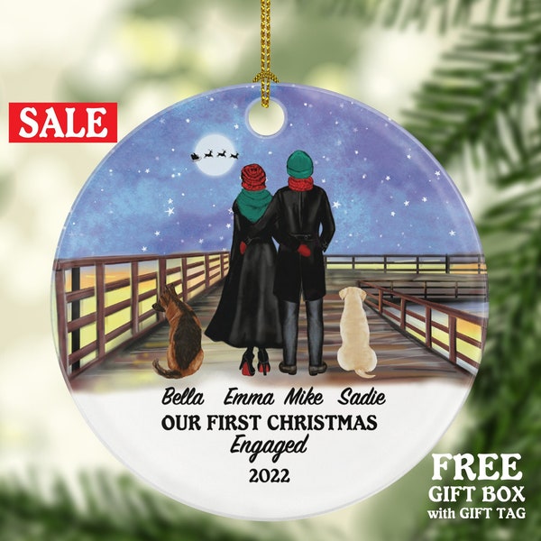 Engaged Couple Pet Cat Dog Owner Couple Personalized Christmas Ornament First Engagement Announcement Custom Lover Gift Fur Holiday Rescue
