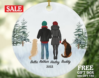 Couple with Dog Cat Pet Personalized Christmas Ornament Custom Together Valentines Lover Gift Fur Mom Dad Family Holiday Rescue Breeds