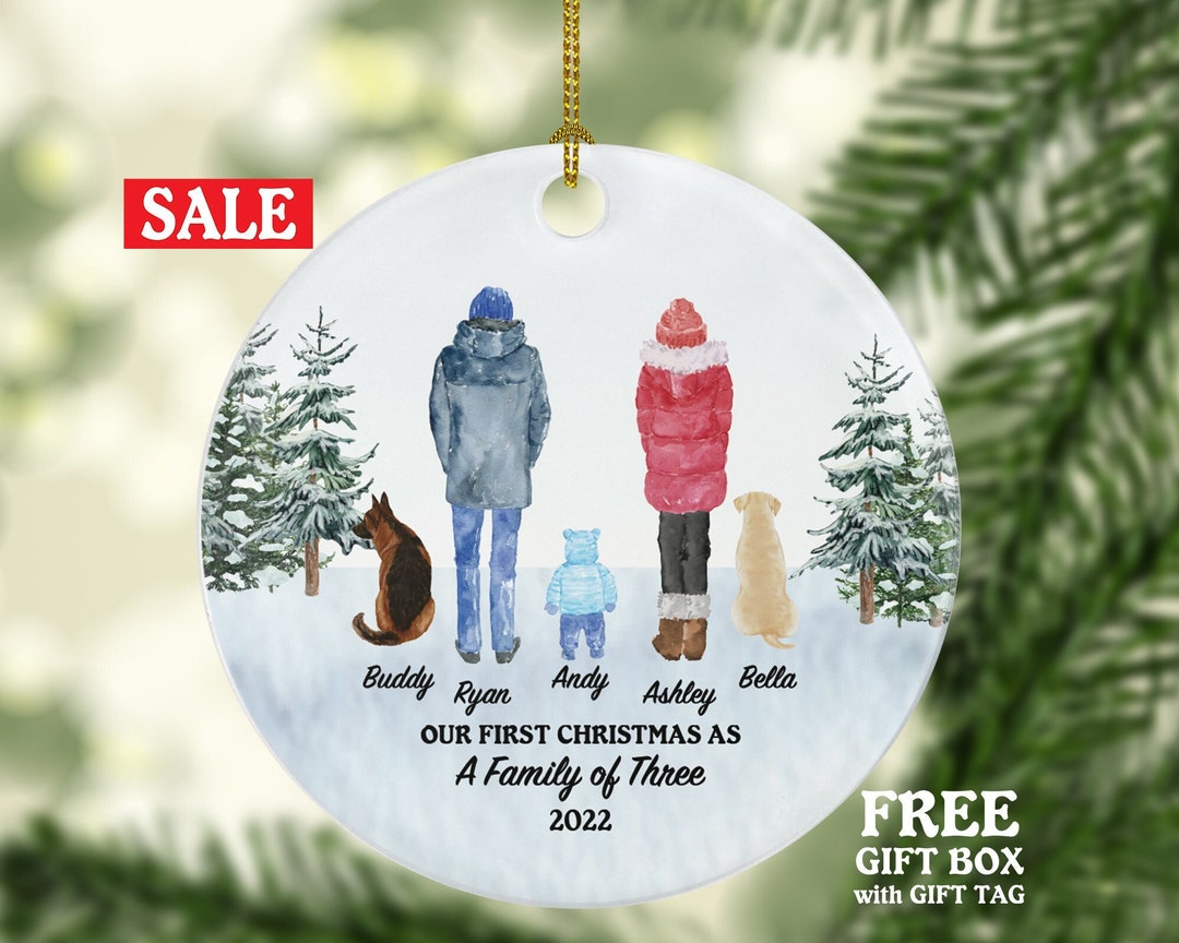 Personalized Family of 3 With Baby Boy Girl and Dog Cat Pet Christmas ...