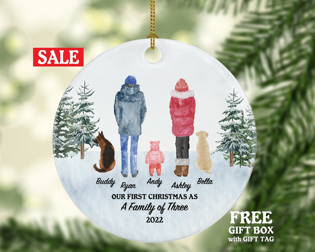 Family of 3 With Baby Girl Boy and Dog Cat Pet Personalized Christmas ...