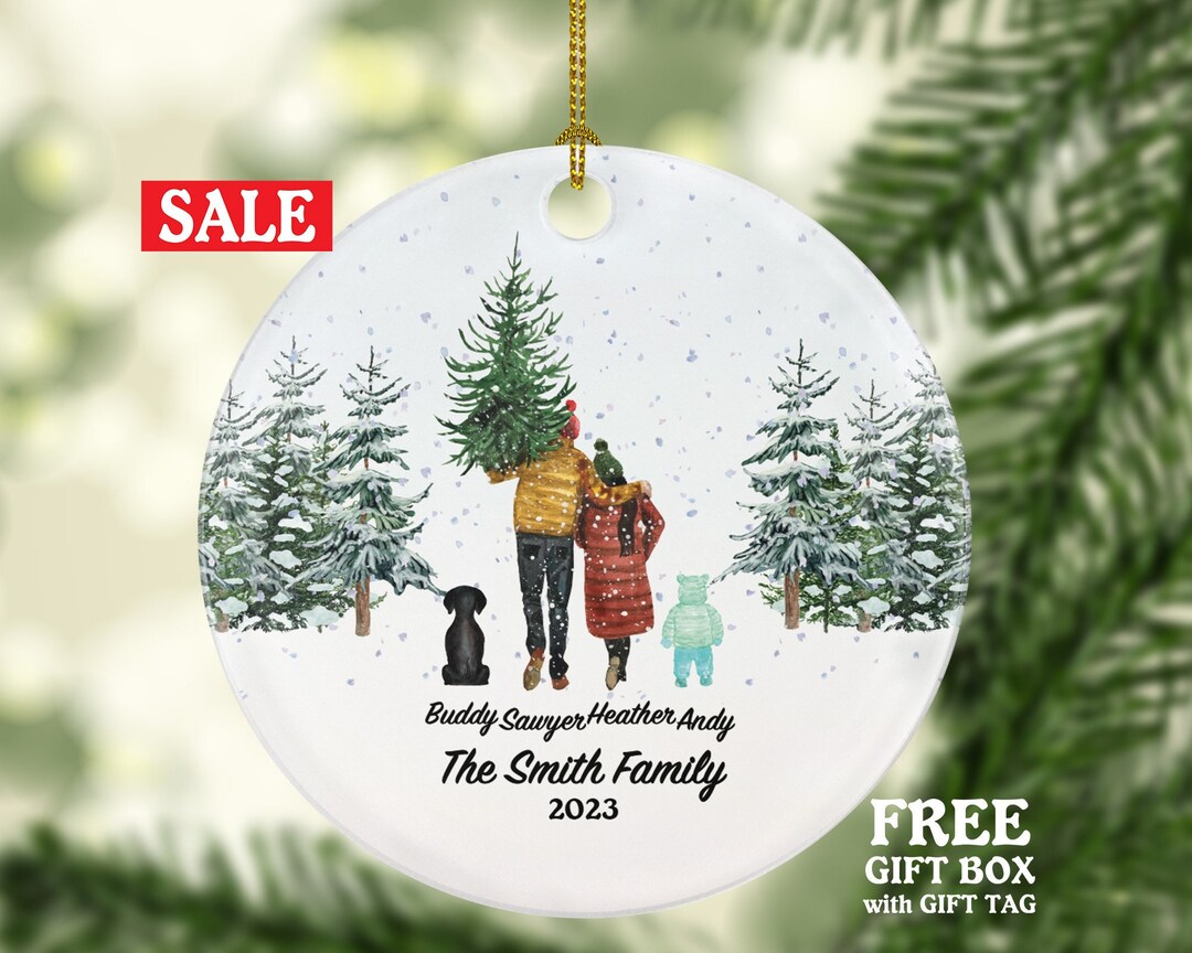 Family of 3 With Dog Cat Pet Christmas Ornament Custom Fur Boy Girl ...