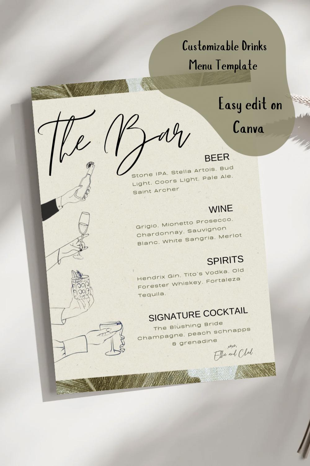 Wedding Bar Menu Template, Wedding Drink Menu Template, Modern ...