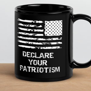 Distressed Flag Patriotic Mug: Black Glossy Coffee Cup