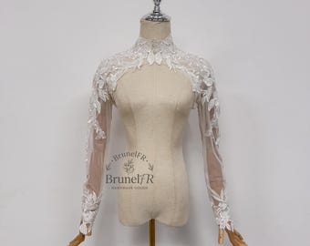 Beaded Lace Bolero Jacket Sparkling Lace Cover Up for Wedding Bridal Bolero with Sequins Floral Lace Wedding Dress Topper