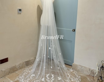 Elegant Leaf Lace Veil Stunning Leaf Veil Elegant Plant Veil 1 Layer Veil Bridal Veil Cathedral Veil Fingertip Veil Ivory Tulle Veil
