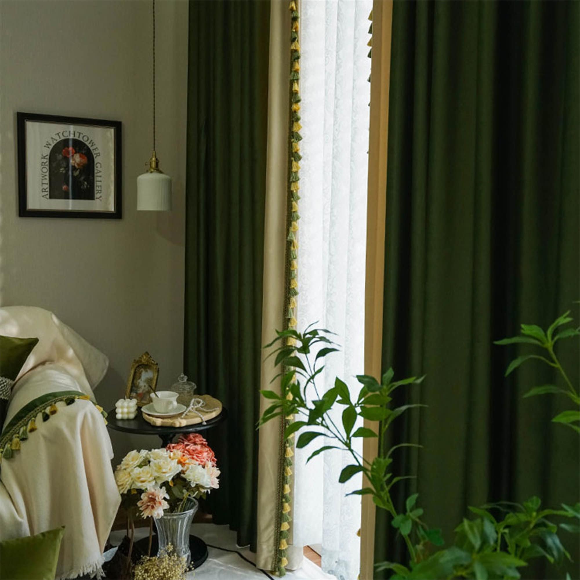 274 Cm 108 Wide Moss Green Linen Curtain. Green Bedroom Curtain
