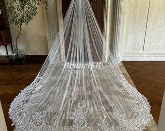 Stunning Beading Leaf Veil Gorgeous Leaf Cathedral Veil Wedding Bridal Veil Custom Veil Dreamy Veil 1 Layer Veil with Comb Romance Veil