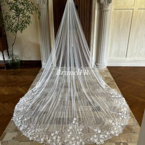 Lush Beading Floral Veil Gorgeous Leaf Cathedral Veil Wedding Bridal Veil Custom Veil Dreamy Veil 1 Layer Veil with Comb Romance Veil
