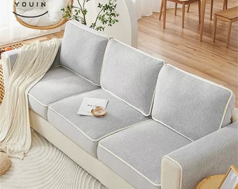 Linen Stretch Sofa Cover Chenille Separated Slipcover Cushion Slipcover Stretchy Cushion Cover Pets Furniture Protector Couch Replacement