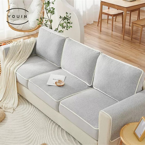 Linen Stretch Sofa Cover Chenille Separated Slipcover Cushion Slipcover Stretchy Cushion Cover Pets Furniture Protector Couch Replacement