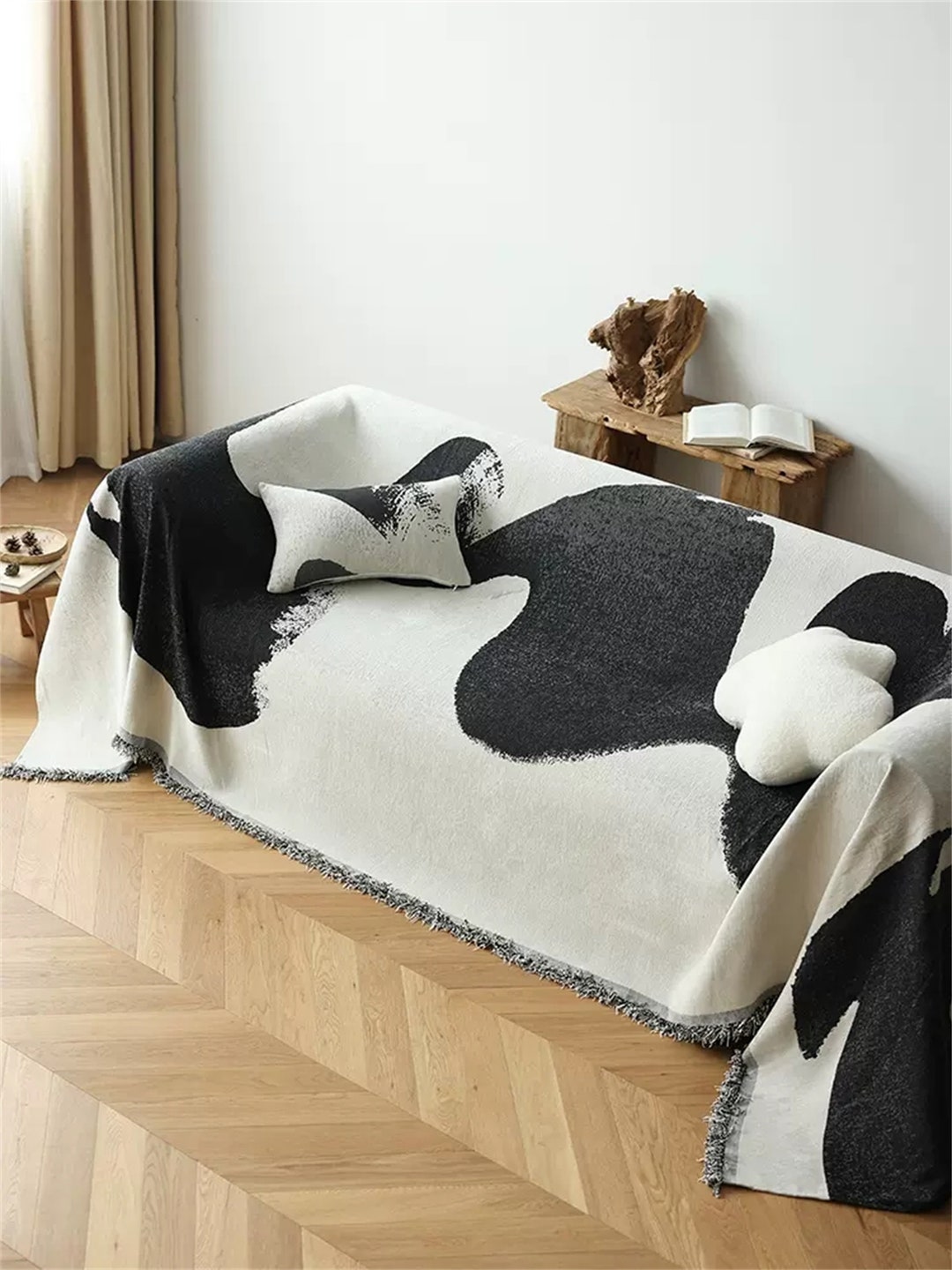 Black and White Sofa Cover White Soft Nonslip Washable Etsy