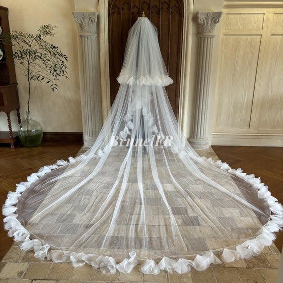 Organza Ruffles Edge Veil Double Layer Veil Blusher Bridal  display picture 3