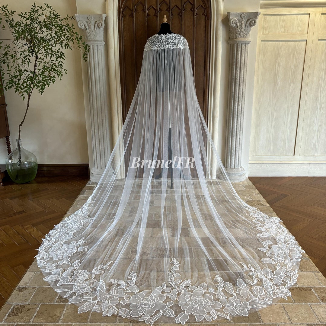 Capa de tule marfim com apliques de rosas, capa floral elegante, véu de ...