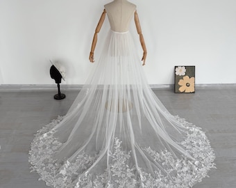 Floral Lace Wedding Overskirt Lace Bridal Train Flower Lace Train for Bridal Dress Ivory Detachable Overskirt Wedding Accessories Custom