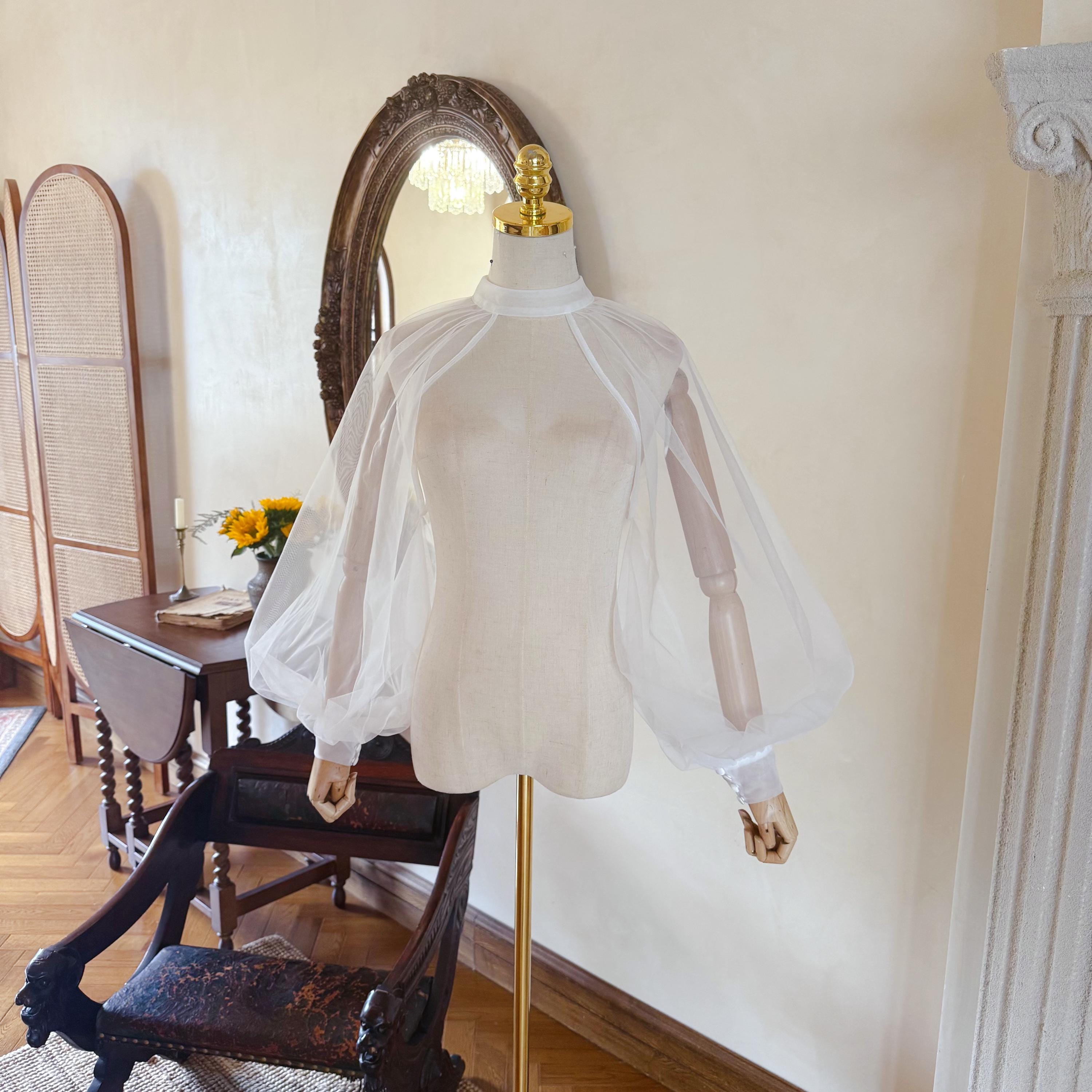 Simple Plain Tulle Bridal Sleeves Halter Puffy Sleeves Ivory Removable Sleeves for Wedding Gown Detachable Sleeves Custom Any Colors