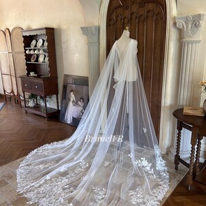 3D Applique Wedding Cape Veil Rhinestone Floral Shoulder Veil Fairy 3d-applique-wedding-cape-veil-rhinestone-floral-shoulder-veil-fairy