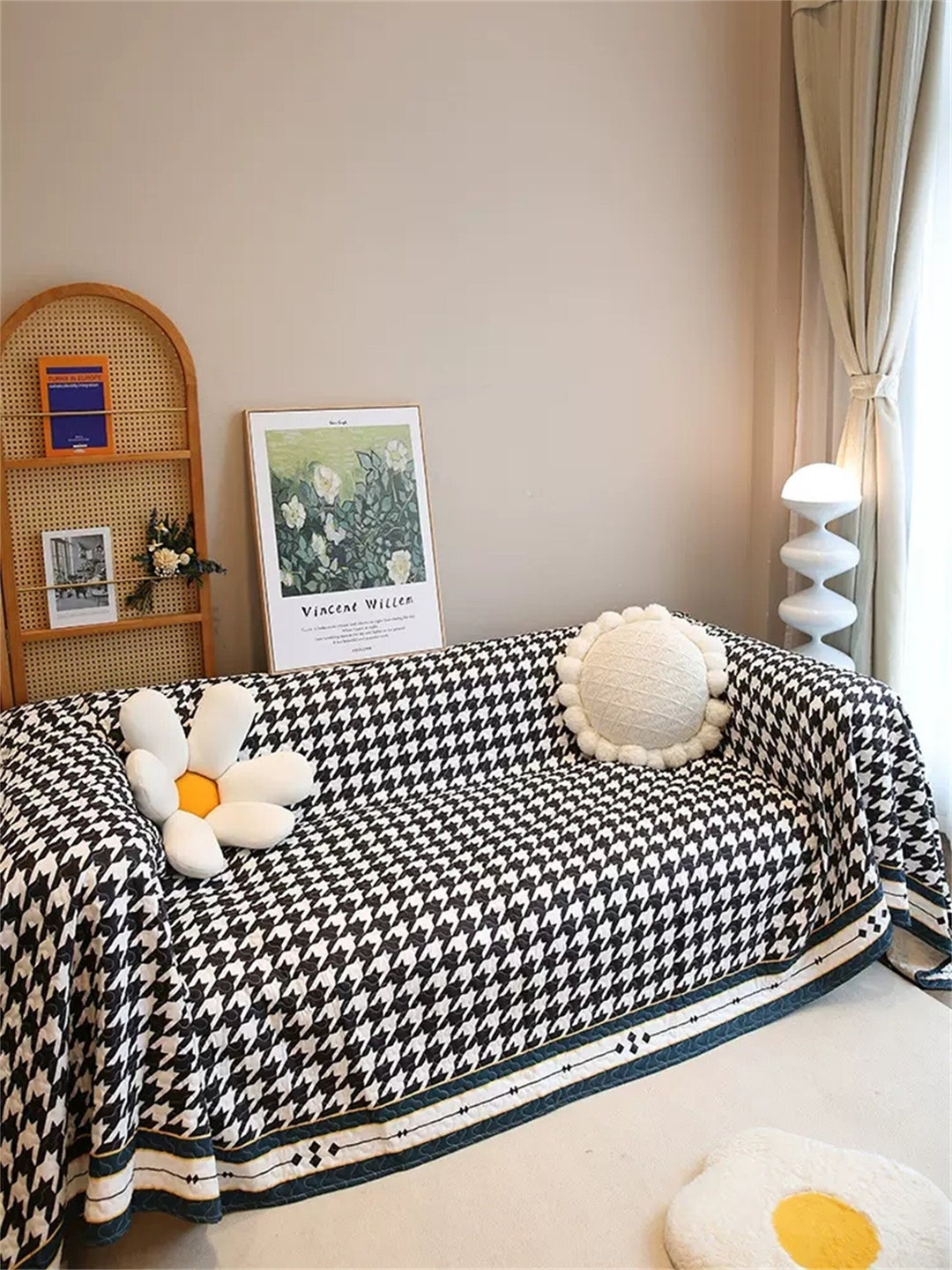 Minimalist Black and White Plaid Sofa Cover Nonslip Washable Etsy