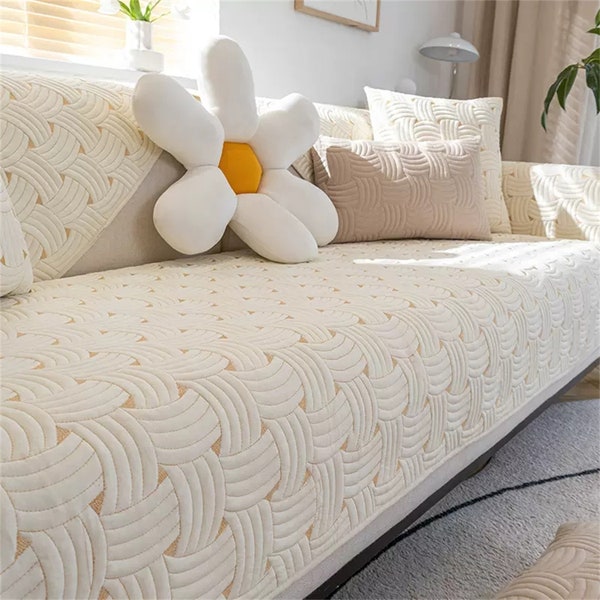 Minimalist Sofa Cover Non-Slip Cotton Cover Separated Slipcover Washable Cushion Slipcover Soft Cotton Couch Cover Pets Furniture Protector