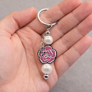 Rosa Mexicana Keychain – Pink Rose Bag Charm Inspired by Mexican-American Culture