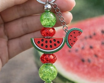 Wassermelone Schlüsselanhänger | Obst Taschenanhänger | Niedliche Sommer Geldbörse Anhänger | Perlen Obst Schlüsselanhänger | Kawaii Obst Zubehör | Geschenk für Sie |