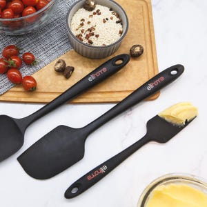 Elihome Chef Series 3 Piece Silicone Spatula Set  600 Heat Resistant Non Stick Rubber Scraper Spatulas for Cooking, Baking, and Mixing-BLACK