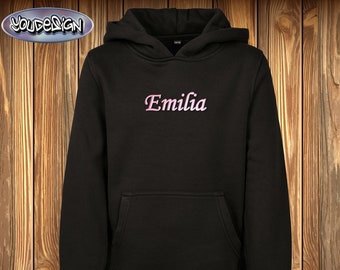 Personalisierter Kinder Hoodie, gestickt, individueller Name, Farbe etc. Geschenk Kapuzenpullover