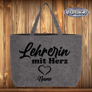 Teacher with heart Large Felt Shopper Shopping Bag shopping bag felt bag embroidered embroidery individual name