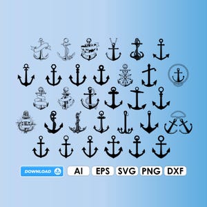 Anker SVG Bundle, Anchor Vektor Datei, Plotterdatei Nautic Schiff Boot, AI Cricut DXF Vinyl Seil