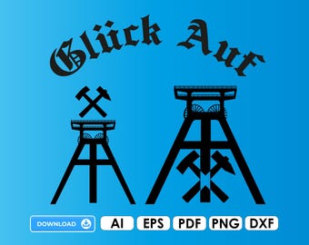 Mining tower plotter file Ai EPS PDF Cricut DIY Digital Download Png Dxf Vinyl Schalke Glück Auf Steiger Ruhrgebiet coal