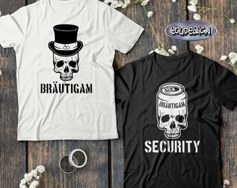 JGA Shirt Männer Junggesellenabschied Rock T-Shirt Bachelor Groom Security Skull Bier