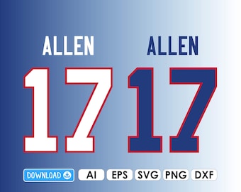 Maglia da football Allen 17, download digitale istantaneo SVG, DXF, PNG, EP, Ai per file di taglio Cricut Silhouette