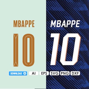 Mbappe 10-tröja 2026 AI, png, svg, dxf-filer för Cricut, vinyl, laser, för skjortor och muggar, stryk-på Silhouette DIY digital nedladdning