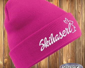 Skihaserl Beanie Ski Hase Mütze Damen Skifahren Après Ski gestickt