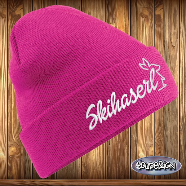 Skihaserl Beanie Ski Hase Mütze Damen Skifahren Après Ski gestickt