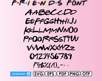 Police Friends SVG Png Alphabet Lettre, Nombre, Points, Police Friends pour Cricut, Clipart, Fichier de découpe vectoriel Cricut