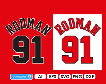 Rodman Basketball Digital File Ai EPS SVG Cricut Bulls DIY Digital Download Png Dxf Plotter File Vinyl 91 Chicago Jersey Silhuette