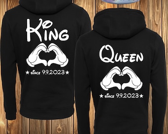 King Queen Hoodie Kapuzenpullover Couple Partner Love Valentine Mouse mit individuellem Datum