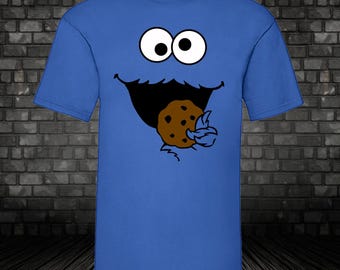 Cookie Monster T-Shirt Men Women Kids Costume Carnival Mardi Gras Group Costume Fancy Dress Cookie XS-5XL